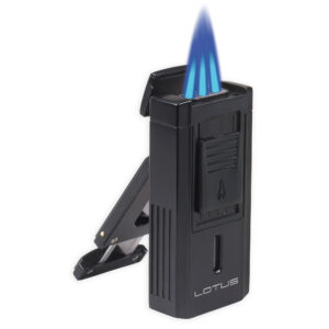 L7000 Black Duke V-Cutter Lighter Open Lit with cutter extended