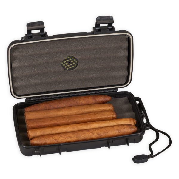 Lotus 5-stick humidor interior with cigars