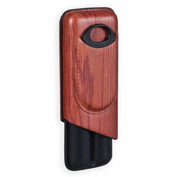 Cigar cutter and case with wood texture print gift set close